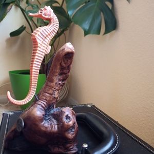 Cute seahorse sculpture real wood base John Perry artist